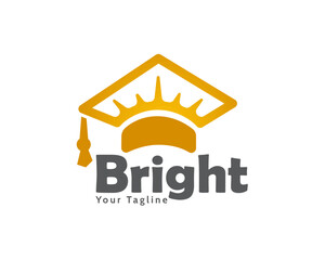 Simple hat graduate with bright sun inside success logo symbol design template illustration inspiration