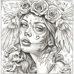 Template of design art for t-shirt. beautiful woman in chicano style.
