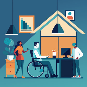 Workplace accommodations for disabilities depicted. vektor illustation