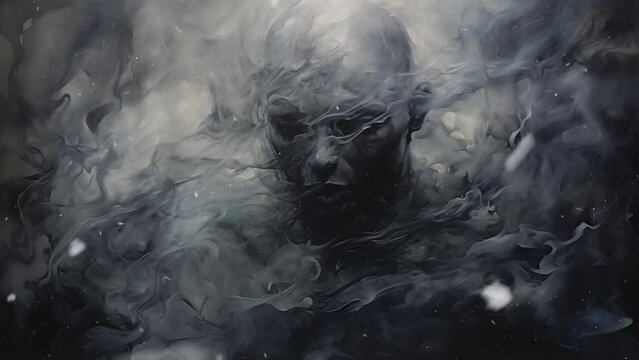 man materializing in smoke art abstract ink conveying. seamless looping overlay 4k virtual video animation background 