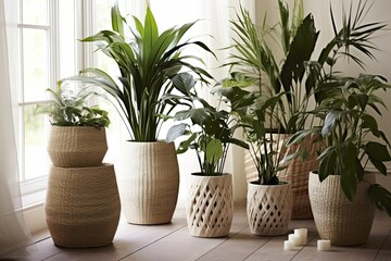 Creative Indoor Plant Pot Design Ideas with Rattan Wicker Furniture Bases
