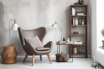 Chic Leather Armchair and Concrete Accents: Scandinavian Inspired Home Office Designs