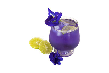 herbal healthy drink lemon with blue flowers butterfly pea for health care 