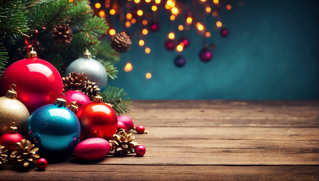 Christmas background with Christmas balls Christmas background with baubles and Christmas tree
