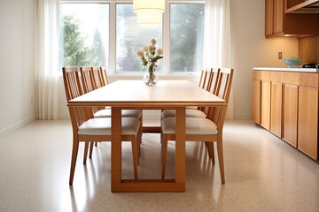 Terrazzo Flooring Elegance: Minimalist Dining Room with Wood Table