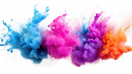 Fototapeta premium Colored powder explosions on a white background