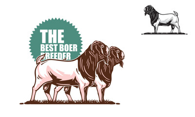GREAT BOER GOAT BREEDER FARM LOGO, silhouette of  big and strong ram vector illustrations