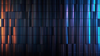 Futuristic, high tech, dark background, with a rectangular block structure. Wall texture with a 3D rectangle tile pattern, and blue lines between block