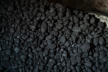 Heaps of coal. Natural black coals for house heating. Industrial fossil coal.