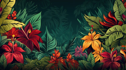 Fototapeta na wymiar Colorful Leafy border design with flower pattern