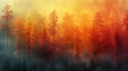Autumn Forest Palette: Gradient of Forest Colors from Vibrant Yellows and Oranges to Deep Reds