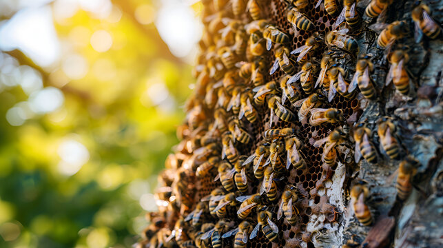 close up of bee colony