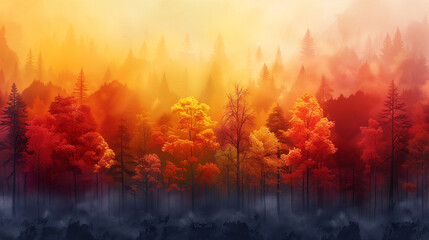 Autumn Forest Palette: Gradient of Forest Colors from Vibrant Yellows and Oranges to Deep Reds