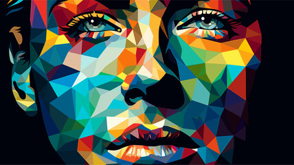 Human face transformed into a mosaic of vibrant colors and shapes. simple Vector art