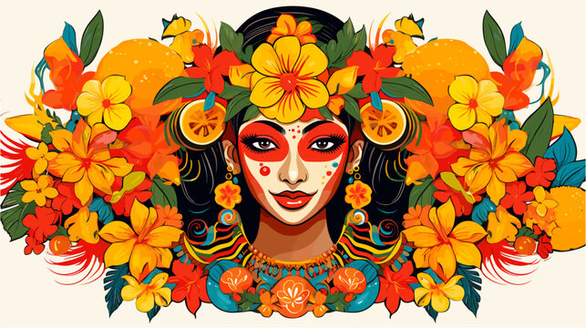 Carnival costume with a tropical theme  adorned with fruits and flowers. simple Vector art
