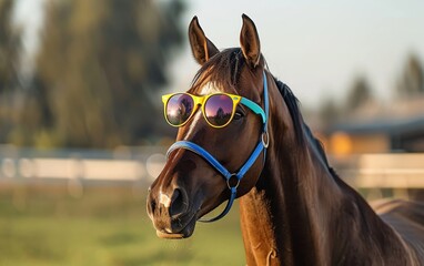 Obraz premium An elegant horse with vibrant eyeglasses