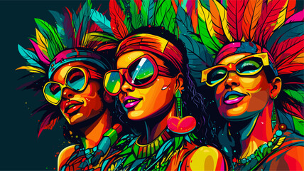 Brazilian carnival-goers wearing glittering body paint and accessories. simple Vector art