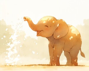 A gentle elephant spraying water from its trunk