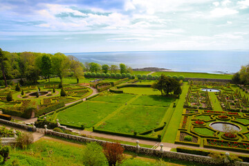 Garden of Dunrobin Castle on the east coast of Scotland