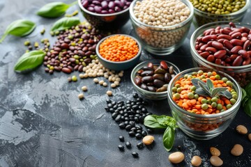 A colorful array of beans and legumes as key ingredients in a sustainable diet