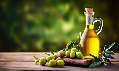 A Bottle of Olive Oil with Fresh Olives