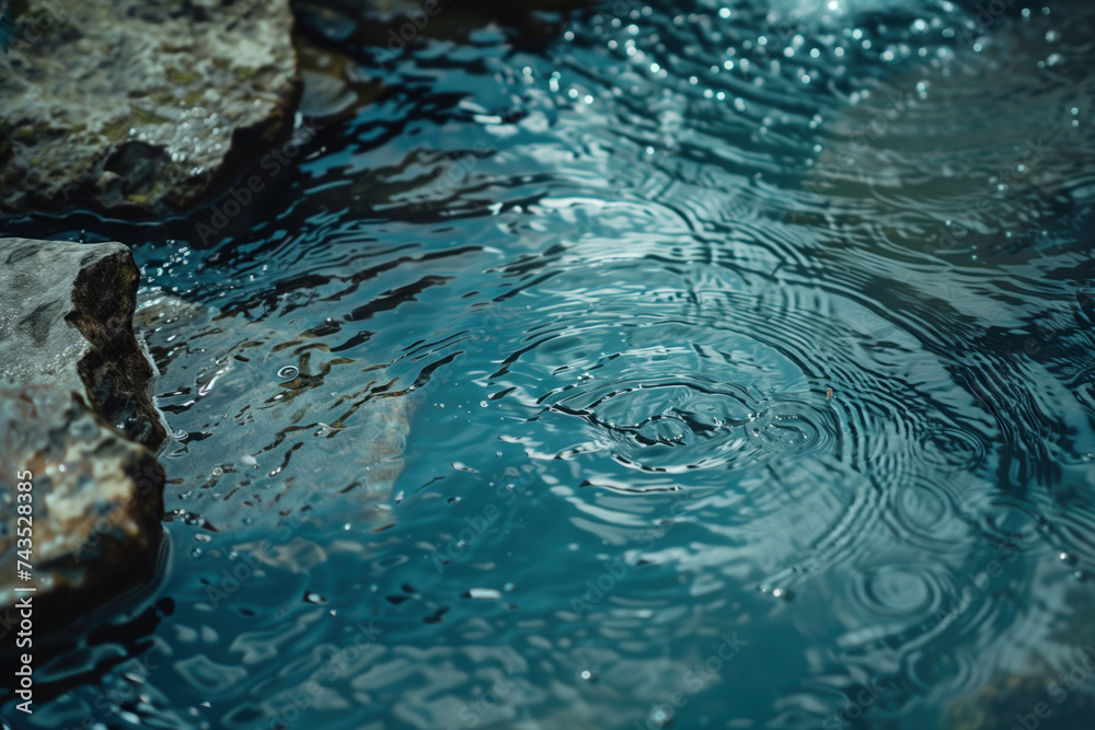 Poster water splash in the forest. water is the source of life. a slide background for showcasing the impor