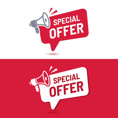 Vector special offer red message bubble with megaphone