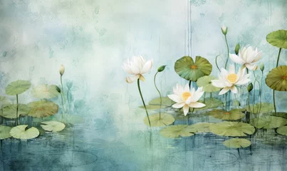 Foto op Canvas A Serene Reflection: Water Lilies and Lily Pads in an Enchanting Painting © uhdenis
