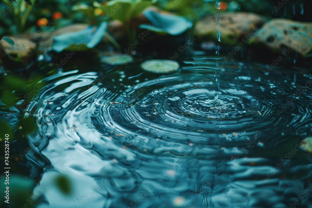 Poster water splash in the forest. water is the source of life. a slide background for showcasing the impor