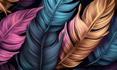 Assorted Colored Feathers on Black Background