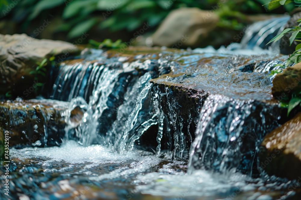 Poster waterfall in the forest. water is the source of life. a slide background for showcasing the importan