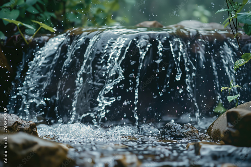 Poster waterfall in the forest. water is the source of life. a slide background for showcasing the importan