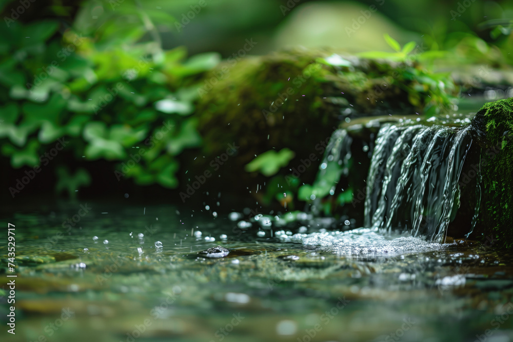 Poster waterfall in the forest. water is the source of life. a slide background for showcasing the importan