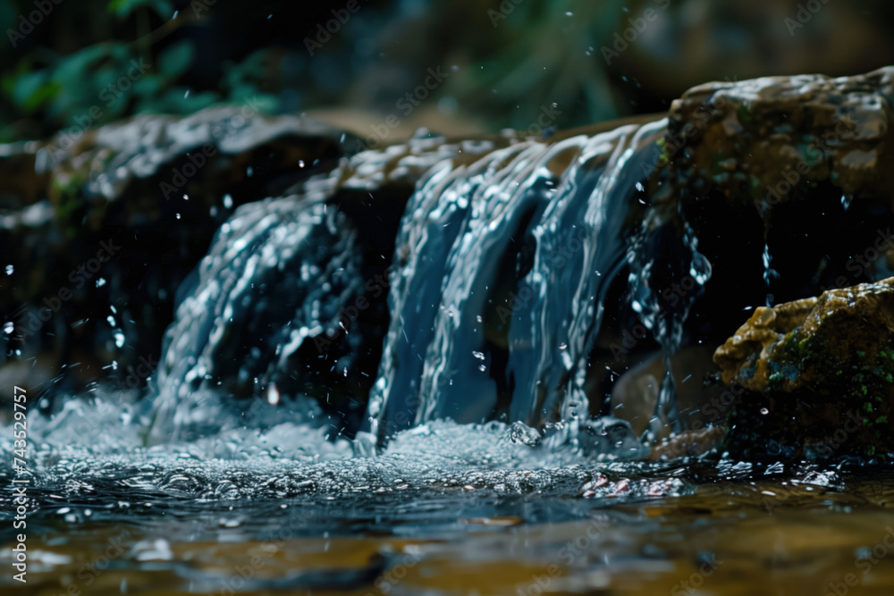 Poster waterfall in the forest. water is the source of life. a slide background for showcasing the importan