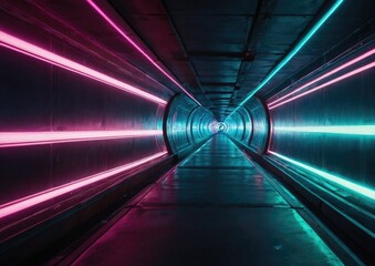 Sci-Fi Futuristic Retro corridor of Laser in Vibrant Purple and Blue  Purple Blue Futuristic tunnel