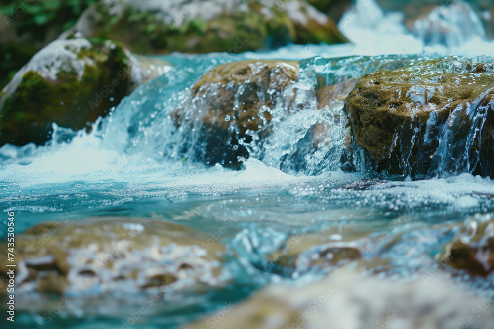 Poster waterfall in the forest. water is the source of life. a slide background for showcasing the importan