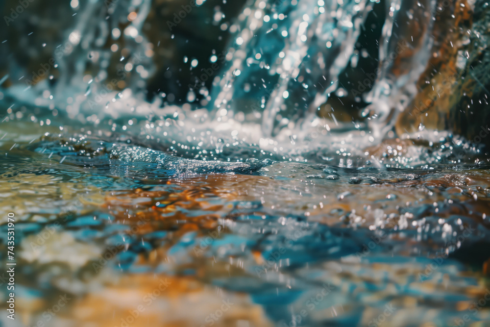 Poster waterfall in the forest. water is the source of life. a slide background for showcasing the importan