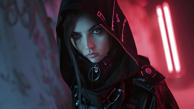 With an allblack ensemble and strategically p neon accents this cybergoth outfit is equal parts edgy and mysterious. A hooded cloak and cybernetic arm cuff complete the look