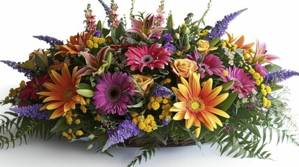 Assorted flowers in mixed bunch, seasonal blooms, vivid and colourful, happy mix