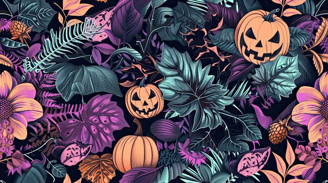 girly halloween theme, intricate details, high quality, seamless pattern