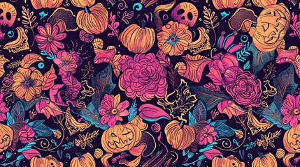 Fototapeta na wymiar girly halloween theme, intricate details, high quality, seamless pattern
