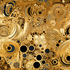 Seamless pattern. An elegant Easter texture surrounded by intricate gold patterns, reflecting the Art Nouveau