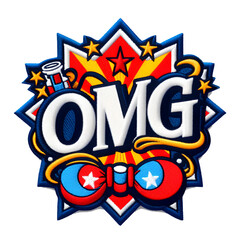 OMG embroidered patch badge .Isolated on white background