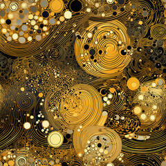 Seamless pattern. An elegant Easter texture surrounded by intricate gold patterns, reflecting the Art Nouveau 