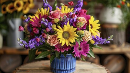 Colorful and joyful celebration with vibrant birthday bouquet of mixed flowers