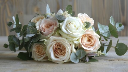 Vintage wedding bouquet, antique roses and soft greenery, nostalgic elegance