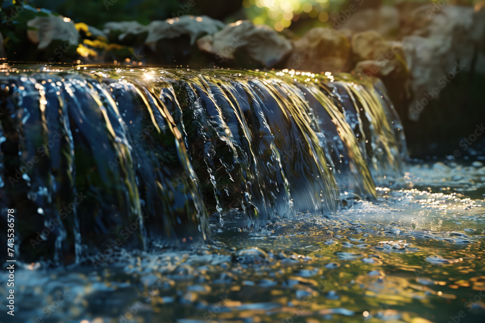 Poster waterfall in the forest. water is the source of life. a slide background for showcasing the importan
