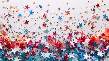 Fotobehang Festive background with sparkling stars and confetti for a merry Christmas celebration © INK ART BACKGROUND