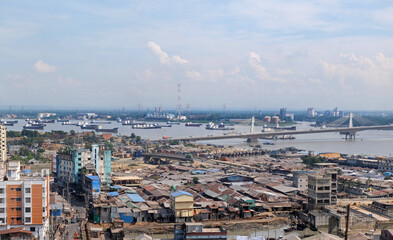 A beautiful sunny view of chittagong city. Top view of chittagong or chattogram city,Bangladesh .skyline of chattogram city.