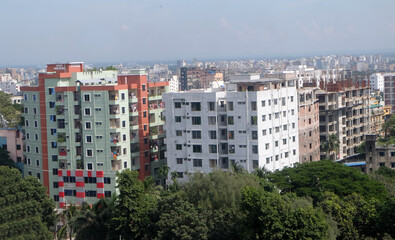 A beautiful sunny view of chittagong city. Top view of chittagong or chattogram city,Bangladesh . Skyline or downtown of chattogram city.